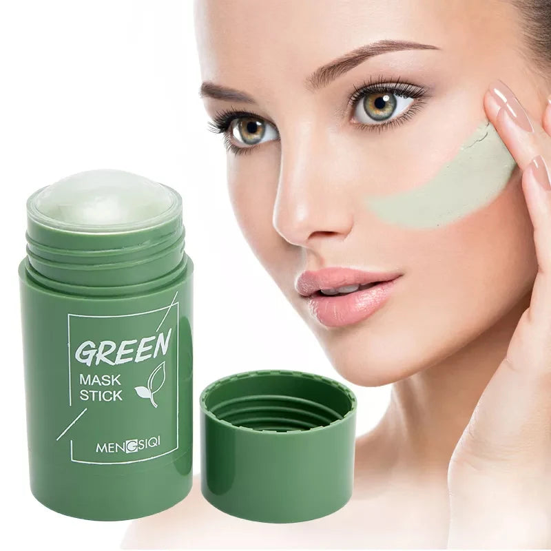 Green Tea Cleansing Solid Mask Purifying Clay Stick Mask Oil Control Anti-Acne Eggplant Skin Care Face Whitening Moisturizing