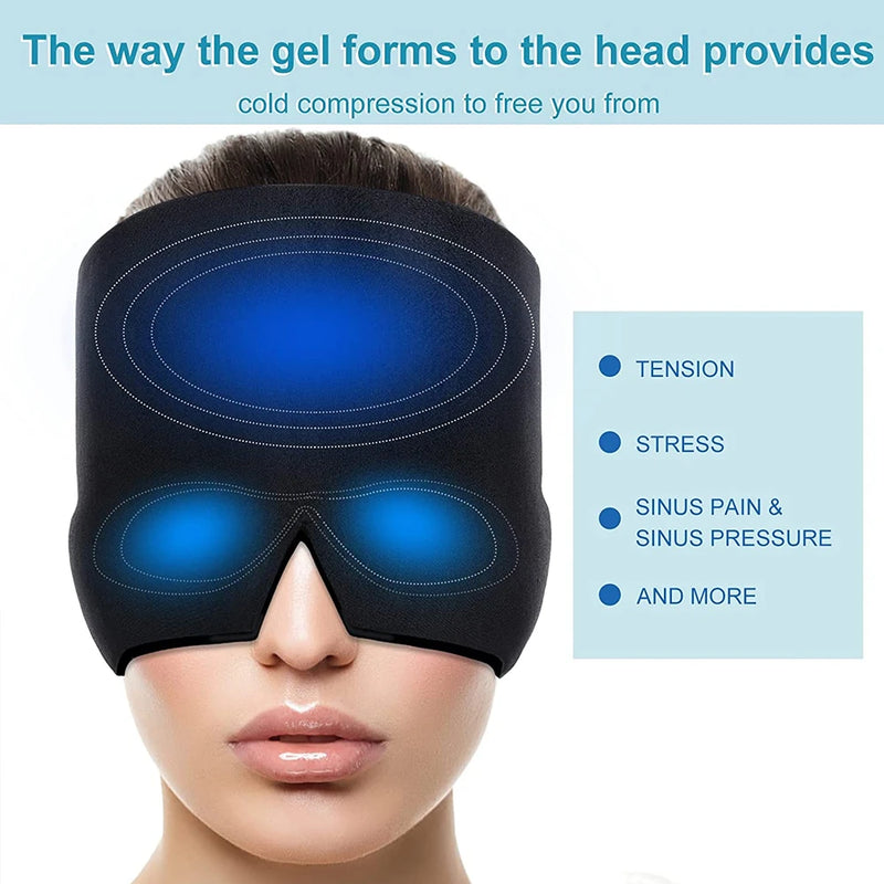 Reusable Head Ice Pack Adjustable Gel Cold Pack Head Wrap Migraine Relief & Tension Headache Relief Migraine Cap Head Massager